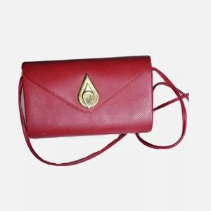 Ande Red Leather Crossbody Clam Shell Purse Vintage 1980s